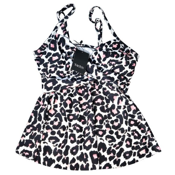 NWT | Leopard Cheetah Print Swim Tankini Top Skirted Flounce Hem | Medium - Picture 1 of 5